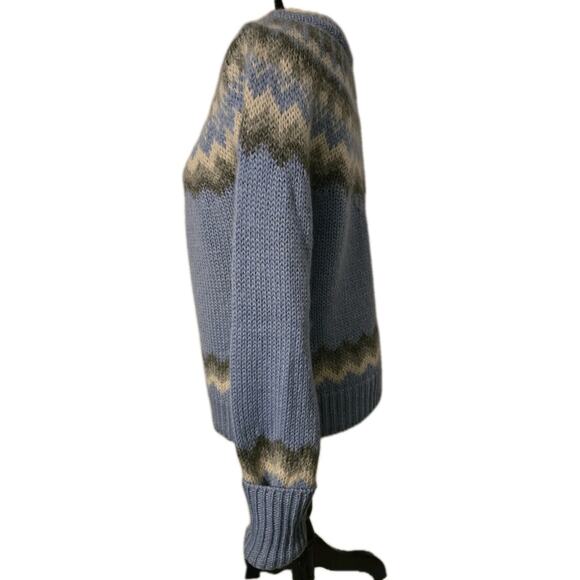 WOMENS J.CREW WOOL BLEND FAIR ISLE NORDIC SWEATER PULLOVER Blue/Ivory/Gray Large - Picture 3 of 9